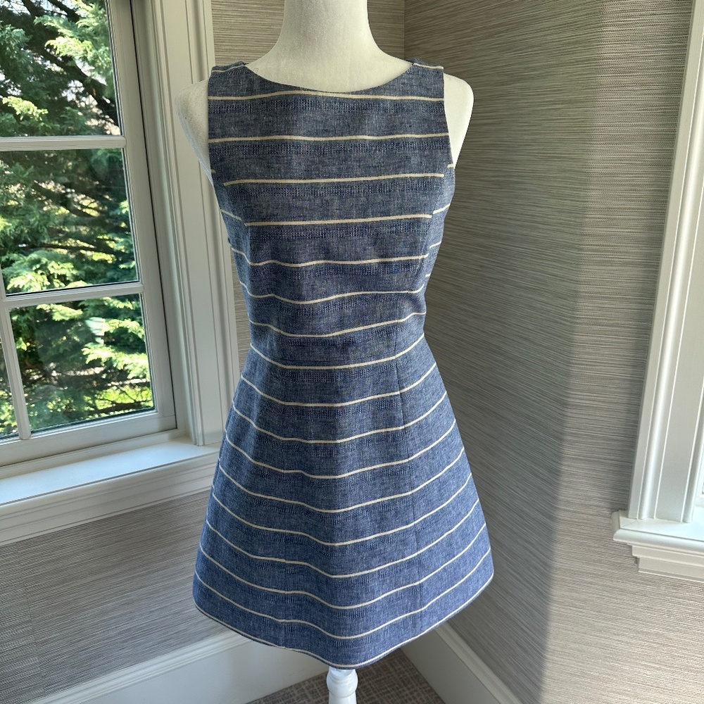 Alice + Olivia Navy and White Striped Sleeveless A-Line Dress